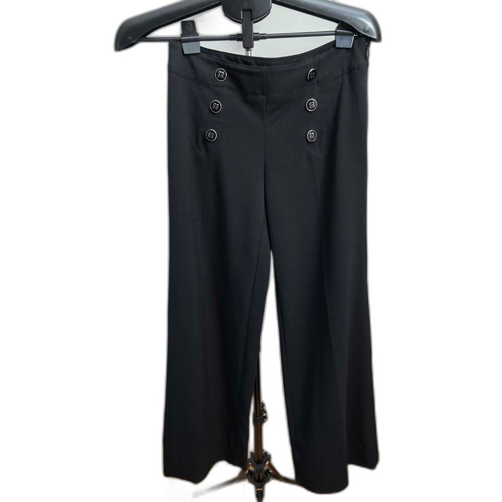 New York & Company Size 2 Black Sailor Pants High Rise Button Front Trousers